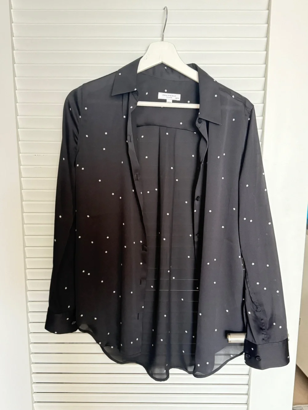 Equipment Black Satin Button-Down with White star Print